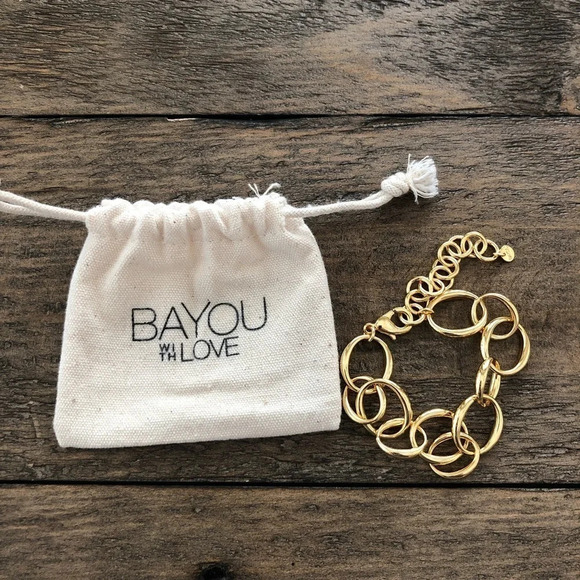 New Box of Style BaYou With Love Chain Link Bracelet 14k gold plated Jewelry NWT - Picture 1 of 4